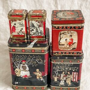 Vintage 70’s-80’s oriental tin tea canisters lot